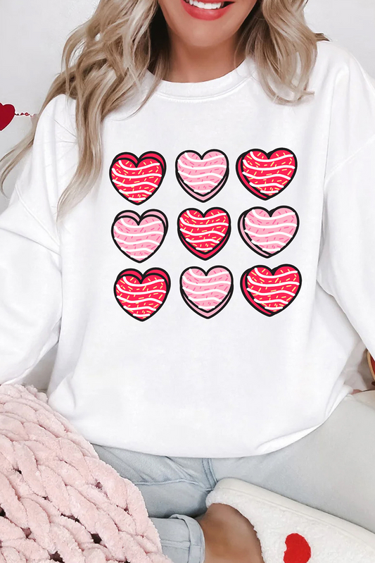 White Heart Graphic Crewneck Valentines Pullover Sweatshirt