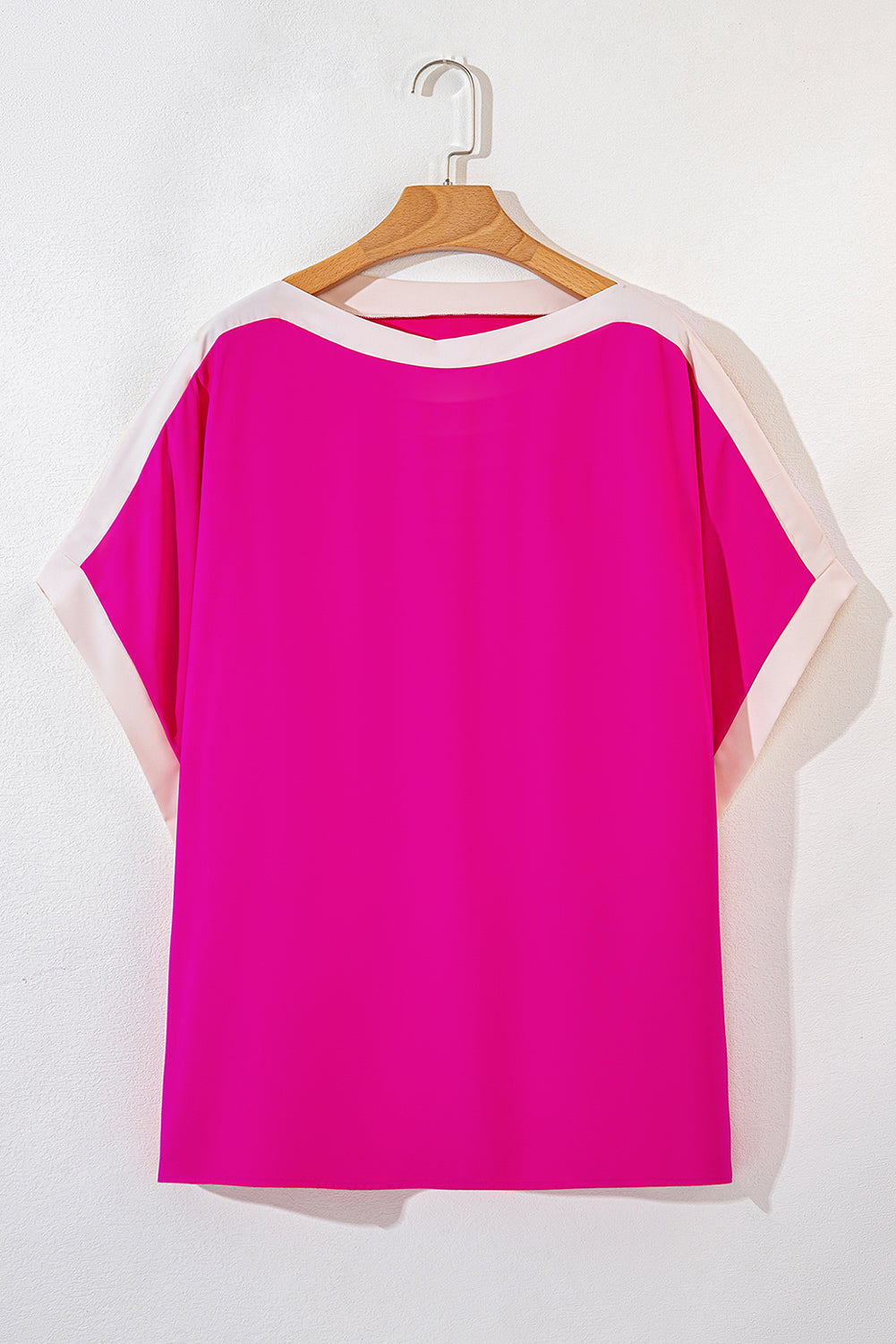 Rose Red Oversized Color Block Boat Neck Tunic Blouse